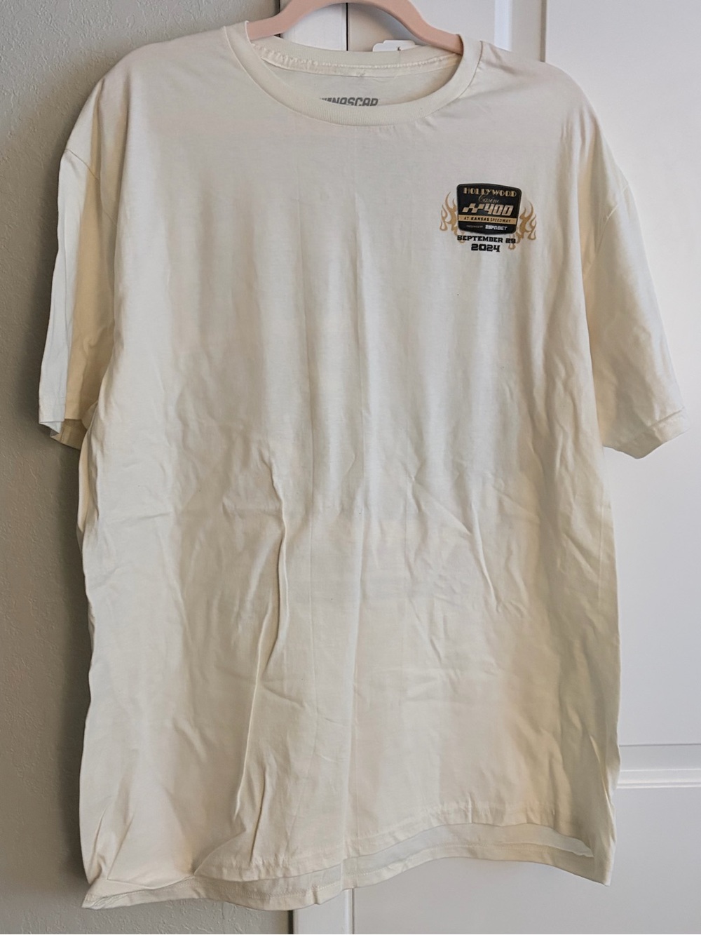 New Nascar Cream Short Sleeve Graphic Tee with Small Chest Patch
